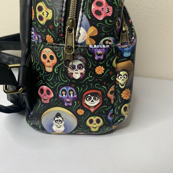 Loungefly Disney Pixar Black Mini Backpack Coco Skulls *See Notes main image 9